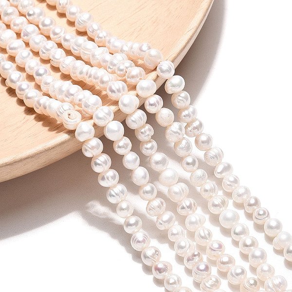Natural Cultured Freshwater Pearl Beads Strands, Potato, Creamy White, 4-5X4-6Mm, Hole: 0.6Mm, About 43-45Pcs/Strand, 7.09 Inch(18Cm)-image