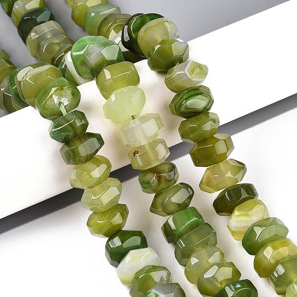 Natural Agate Beads Strands, Dyed, Faceted, Rondelle, Olive Drab, 11-18X11-18X8-10Mm, Hole: 1.2Mm, About 40-41Pcs/Strand, 14.57-14.96 Inch(37-38Cm)-image