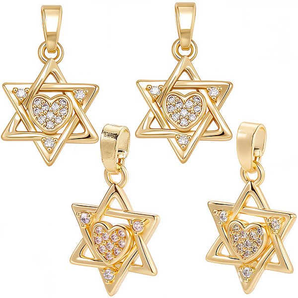 16Pcs Pendentifs En Laiton Micro Pavé De Zircone Cubique, Breloques éToiles, VéRitable 18K Plaqué Or, 16-16.5X12-12.5X2-2.5Mm, Trou: 2-2.5X5Mm-image