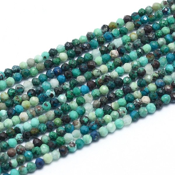 Perline Chrysocolla naturale fili, sfaccettato, tondo, 2.5mm, Foro: 0.4 mm, circa 147pcs/filo, 15.55 pollice (39.5 cm)