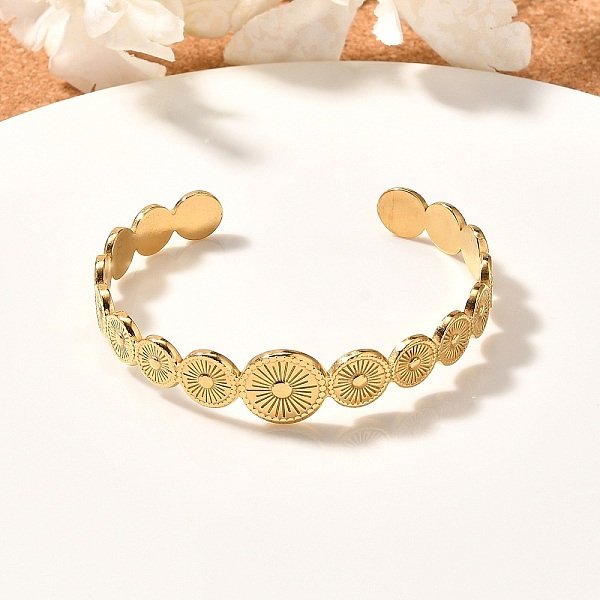 304 Stainless Steel Sun Cuff Bangles, Golden, Inner Diameter: 2-1/4 Inch(5.6Cm)-image