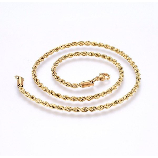 Collane Con Catena In Corda Di Acciaio Inossidabile 304, Con Chiusure Moschettone, Vero Placcato Oro 18K, 19.7 Pollice (50 Cm), 4Mm-image