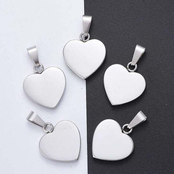 Colgantes De Etiqueta En Blanco Con Estampado De Acero Inoxidable 304, Resistentes Al Deslustre Y De Moda., CorazóN, Color Acero Inoxidable, 23-25X22X4Mm, Agujero: 3X6 Mm-image