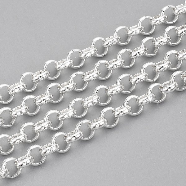 304 Stainless Steel Rolo Chains, Belcher Chain, Unwelded, with Spool, Silver Color Plated, 6x2mm, about 32.8 Feet(10m)/roll