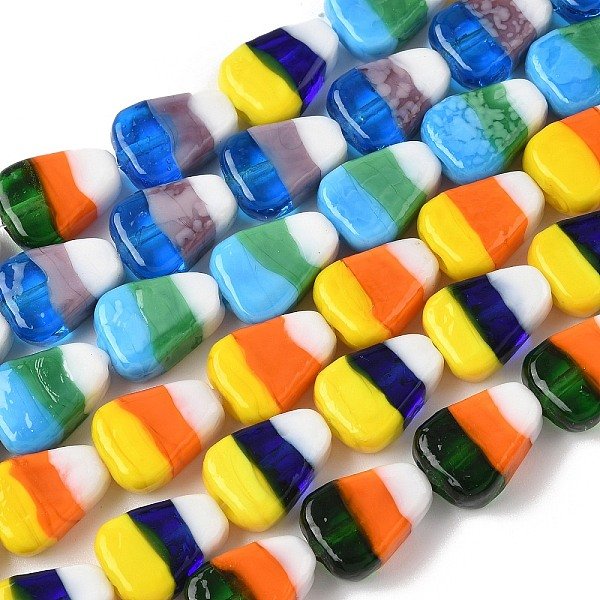 Manuell Murano Glas Perlen, Mais, Mischfarbe, 18X13X7 Mm, Bohrung: 1.4 Mm-image