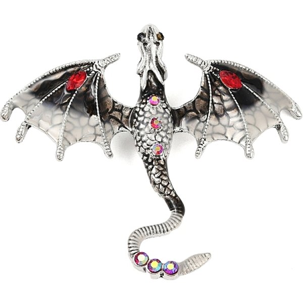 Drachen-Emaille-Pins, Brosche Mit Strassen Aus Einer Antiken Silberlegierung, Schwarz, 61X70.5X10.5 Mm-image