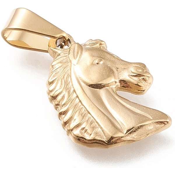 201 colgantes de acero inoxidable, cabeza de caballo, dorado, 21x15x3mm, agujero: 8x3 mm