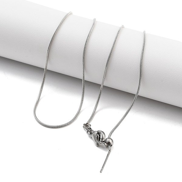Collares De Cadena De Serpiente De Acero Inoxidable 304 Ajustables, Con Perlas De Silicona, Color Acero Inoxidable, 17.52X0.04 Pulgada (44.5X0.1 Cm)-image