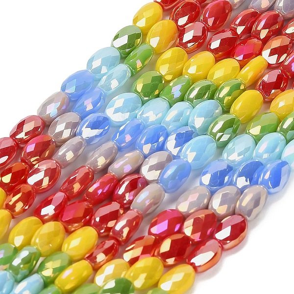 Electroplated Glass Beads Strands, Oval, Faceted, Colorful, 6x4.5x3mm, Hole: 1mm, about 60pcs/strand, 14.17''(36cm)