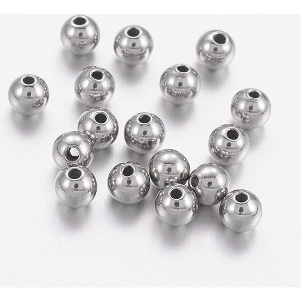 Non-Tarnish Stainless Steel Beads, Solid Round, Stainless Steel Color, 4Mm, Hole: 1.2Mm-image