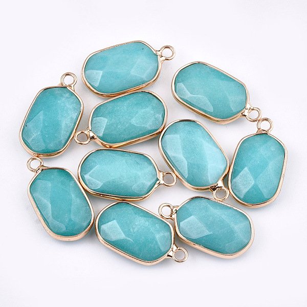 NatüRliche WeißE Jade AnhäNger, Mit Nickelfreien Messingfunden, Hexagon, GefäRbt, Golden, 24-25X13-14X5-7 Mm, Bohrung: 2 Mm-image