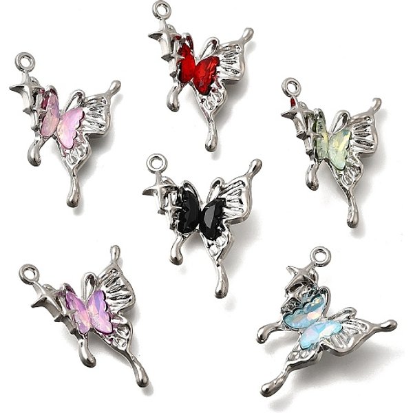 Alloy Glass Pendants, Butterfly, Faceted, Platinum, 33X27.5X7.5Mm, Hole: 2Mm-image