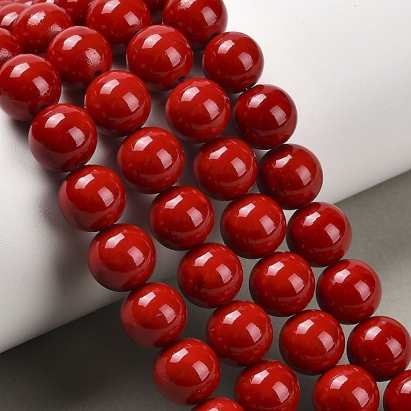 Natural Mashan Jade Round Beads Strands, Dyed, Red, 10Mm, Hole: 1Mm, About 41Pcs/Strand, 15.7 Inch-image