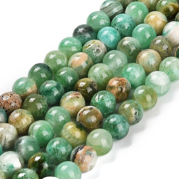 Natural Green Line Jasper Beads Strands, Round, 8-8.5Mm, Hole: 1Mm, About 49Pcs/Strand, 15.47''(39.3Cm)-image