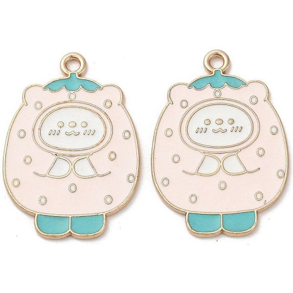 Alloy Enamel Pendants, Bear, Light Gold, Pink, 32X22.5X1.2Mm, Hole: 2Mm-image