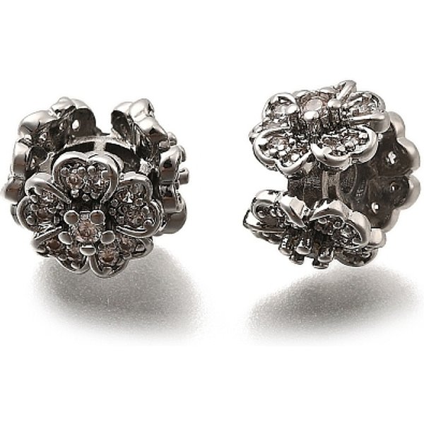 Messing Mikro Ebnen Zirkonia Perlen, Blume, Platin Farbe, 11.5X8.5 Mm, Bohrung: 1.8 Mm-image