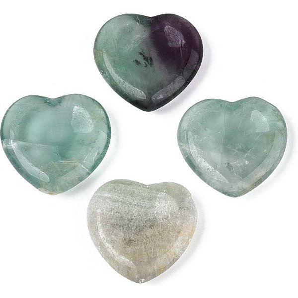 Natural Fluorite Worry Stones, Heart Thumb Stone, 28.5-30x29.5-31x6.5-8.5mm