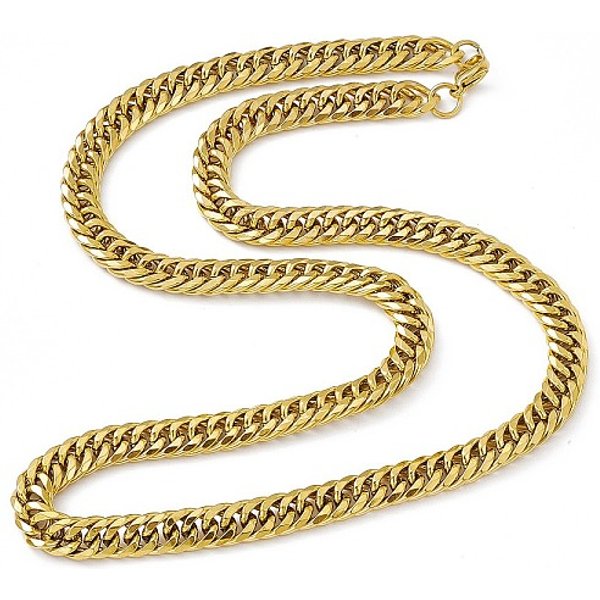 Pvd-Vakuumbeschichtung 201 Edelstahl Cuban Link Halskette Mit 304 EdelstahlverschlüSsen FüR MäNner Und Frauen, Golden, 23.82 Zoll (60.5 Cm), Link: 11X8.5X2 Mm-image