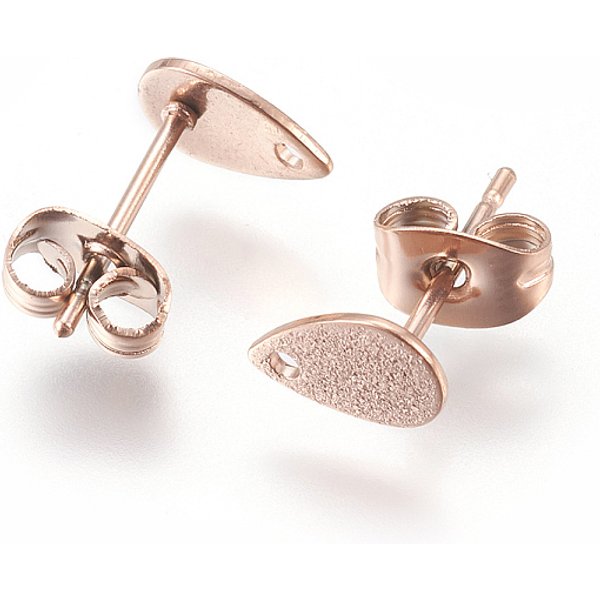 Ionenplattierung (Ip) 304 Edelstahl Ohrstecker ZubehöRse FüR Baumelnde Charms, Strukturierte TräNe, RoséGold, TräNe, : 8X5 Mm, Bohrung: 1 Mm, Stift: 0.7 Mm-image
