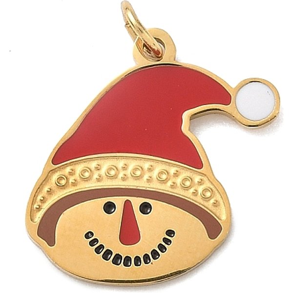 304 Stainless Steel Enamel Christmas Theme Pendants, Golden, With Jump Ring, Snowman, 15.5X15X1Mm, Hole: 2.5Mm-image