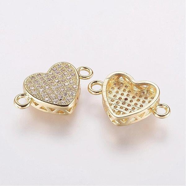 Enlaces De Circonio CúBico De LatóN Con Micro Pavimento, CorazóN, Dorado, 18X11.5X4Mm, Agujero: 2 Mm-image