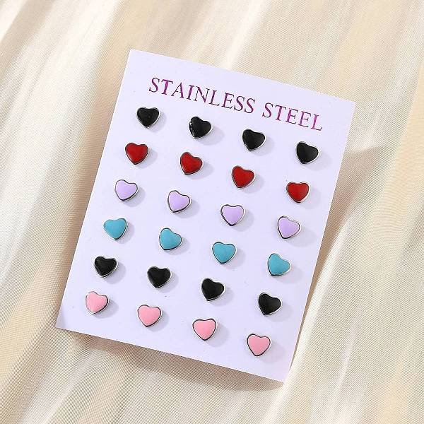 Enamel Heart Stud Earrings, 304 Stainless Steel Earrings With 316 Surgical Stainless Steel Pins For Women, Stainless Steel Color, 5.5X6X2Mm, Pin: 0.8Mm-image