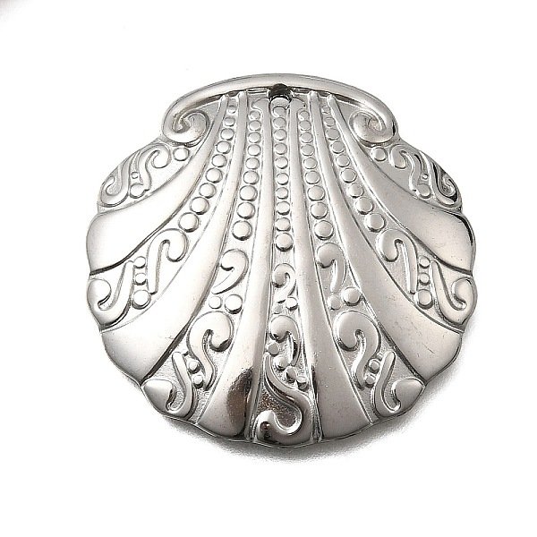 304 Stainless Steel Pendants, Shell Shape, Stainless Steel Color, 34.5X34X4Mm, Hole: 1.6Mm-image