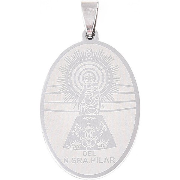 201 Stainless Steel Pendants, Oval with Virgin Mary, Laser Cut, Stainless Steel Color, 40x25x1mm, Hole: 4x9mm