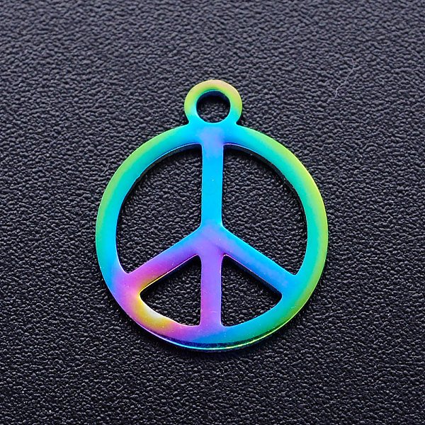 Ion Plating(Ip) 304 Stainless Steel Charms, Peace Sign, Rainbow Color, 14X12X1Mm, Hole: 1.5Mm-image