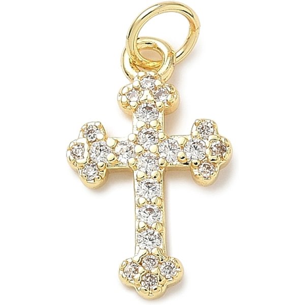 Messing Mikro Ebnen Zirkonia AnhäNger, Kreuz, Gestell, Bleifrei Und Cadmium Frei, Langlebig Plattiert, Mit Sprungring, Echtes 18K Vergoldet, 17.5X10.5X2 Mm, Bohrung: 3.6 Mm-image