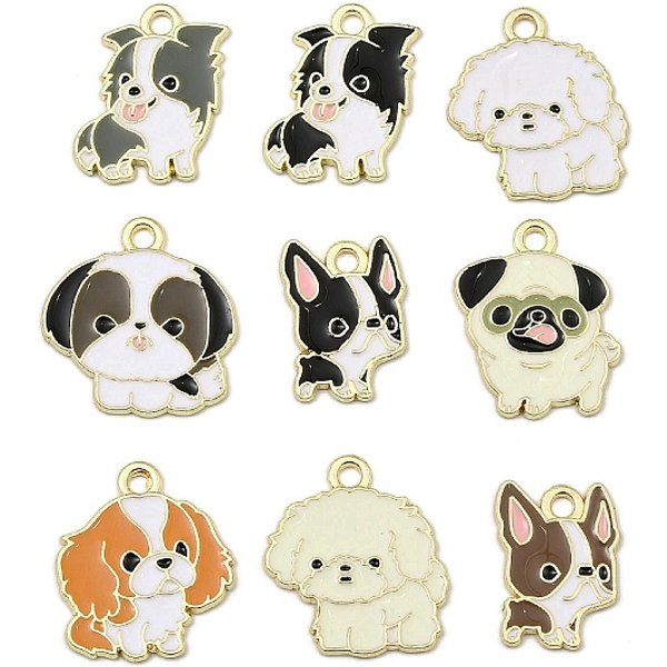 Alloy Enamel Pendants, Dog, Golden, Mixed Color, 19.5-23x14-22x1.5mm, Hole: 2mm