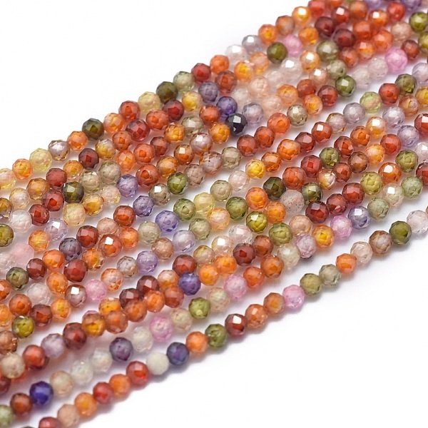 Cubic Zirconia Beads Strands, Faceted, Round, Mixed Color, 2mm, Hole: 0.5mm, about 169pcs/strand, 37-37.5cm