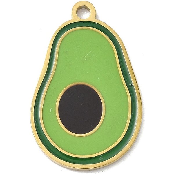 304 Stainless Steel Fruit Enamel Pendants, Real 18K Gold Plated, Avocado, 26.5X17X1.5Mm, Hole: 2Mm-image