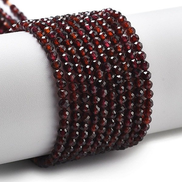 Natural Garnet Beads Strands, Faceted, Round, 3Mm, Hole: 0.8Mm, About 124-126Pcs/Strand, 15.28-15.47''(38.8-39.3Cm)-image