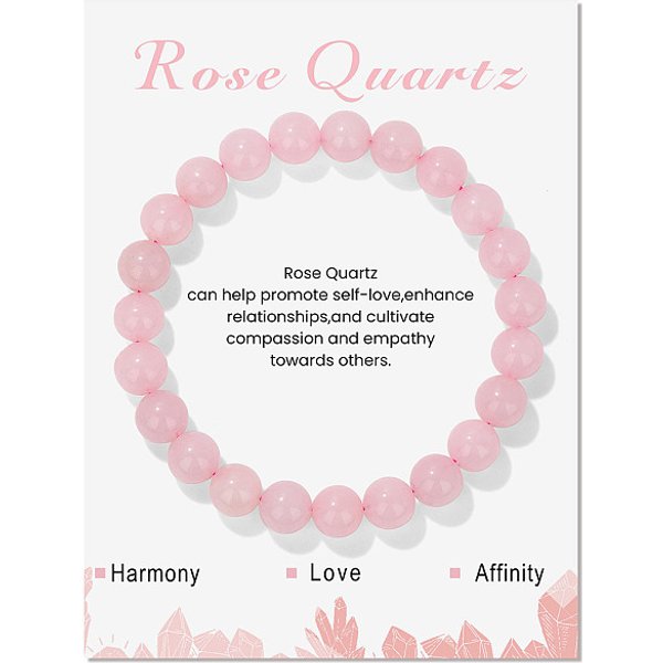 Natural Rose Quartz Beaded Stretch Bracelets, Round, 7-1/2X1/4 Inch(19X0.8Cm)-image
