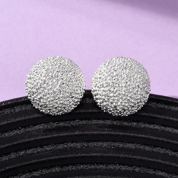 Brass Textured Stud Earrings, Nickel Free, Silver, Flat Round, 14Mm-image