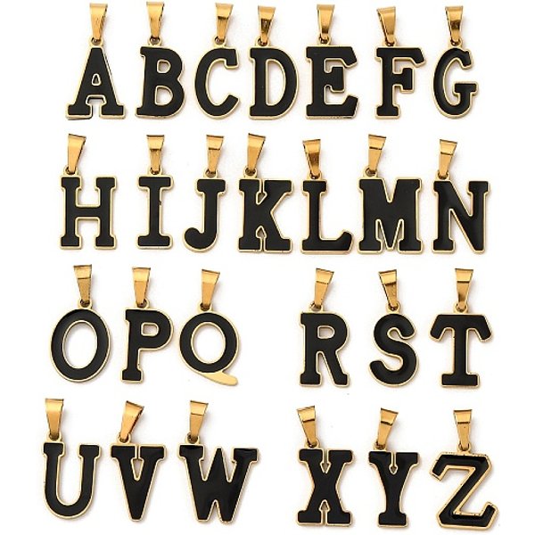 304 Stainless Steel Enamel Pendants, Letter, Golden, 15x6-13.5x1.2mm, Hole: 3x5mm