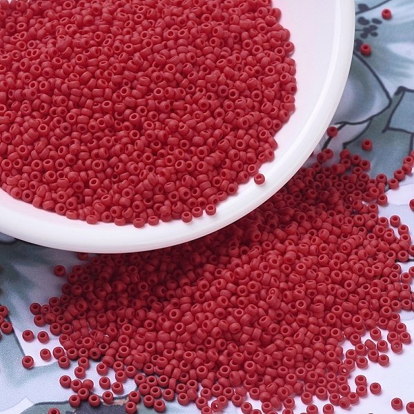 Miyuki Round Rocailles Beads, Japanese Seed Beads, 11/0, (RR407F) Matte Opaque Vermilion Red, 2X1.3Mm, Hole: 0.8Mm, About 1111Pcs/10G-image