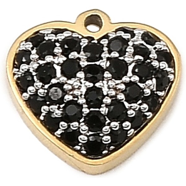 304 Stainless Steel Micro Pave Cubic Zirconia Charms, Cadmium Free & Nickel Free & Lead Free, Golden, Heart, 8X8.5X3Mm, Hole: 0.8Mm-image