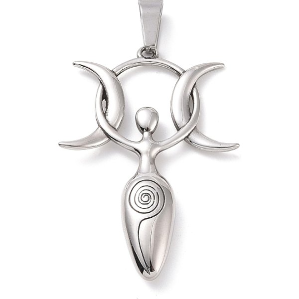 Non-Tarnish 304 Stainless Steel Manual Polishing Big Pendants, Triple Moon Goddess Charms, Stainless Steel Color, 51X36X6.5Mm, Hole: 4.5X10Mm-image