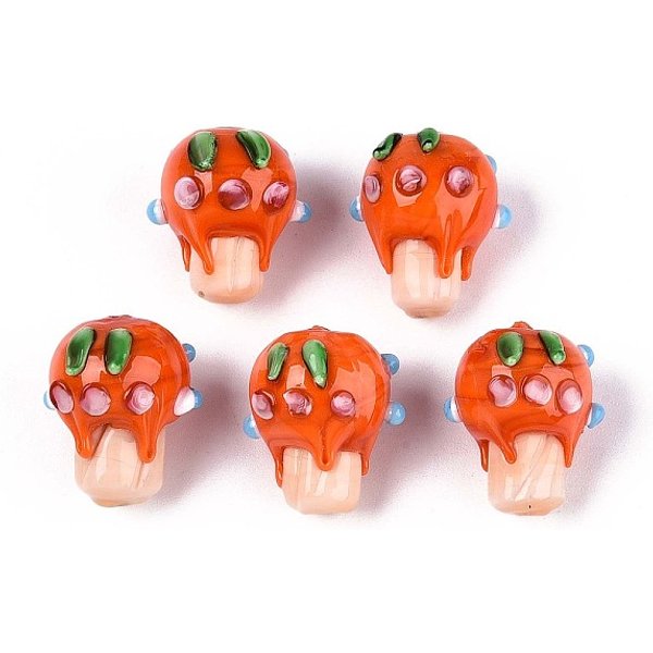 Handgemachte Bunte Malerei-Perlen, Obst-Cupcake, Koralle, 19-20X15-16X14-16 Mm, Bohrung: 0.8-1 Mm-image