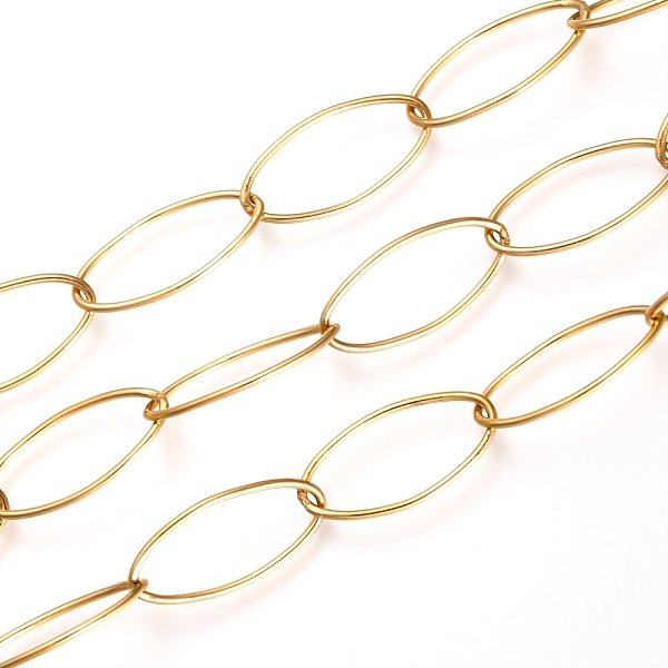 Pvd Vacuum Plating 304 Stainless Steel Paperclip Chains, Drawn Elongated Cable Chains, Soldered, With Spool, Golden, 20X10X1Mm, About 16.4 Feet(5M)/Roll-image