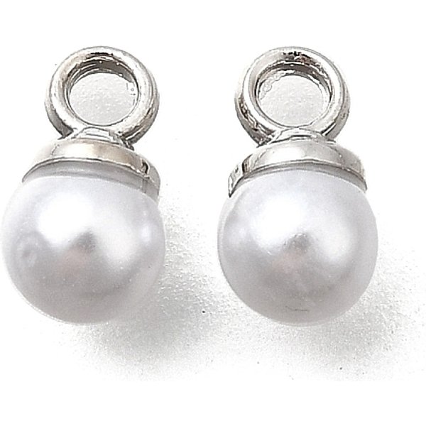 ABS Plastic Pearl Pendants, Round, with Platinum Alloy Loop, White, 6x4mm, Hole: 1.4mm