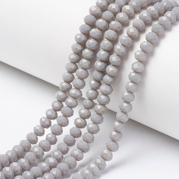 Opaque Solid Color Glass Beads Strands, Faceted, Rondelle, Dark Gray, 4X3Mm, Hole: 0.4Mm, About 110-115Pcs/Strand, 39-40Cm-image