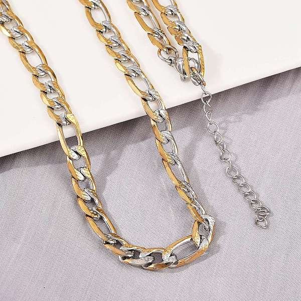 Colliers à ChaîNe Figaro En Acier Inoxydable 304 De 6 Mm Pour Femmes, Or Et Acier Inoxydable Couleur, 17.83 Pouce (45.3 Cm)-image
