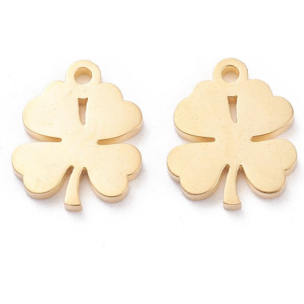 304 Stainless Steel Charms, Laser Cut, Clover, Golden, 11.5x9.5x1mm, Hole: 1.2mm