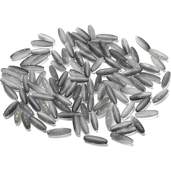 Mattierte Glasperlen, Reis, Mit Goldfolie, Grau, 21.5X6.5 Mm, Bohrung: 1.4 Mm, Ca. 915 Stk. / 1000 G-image