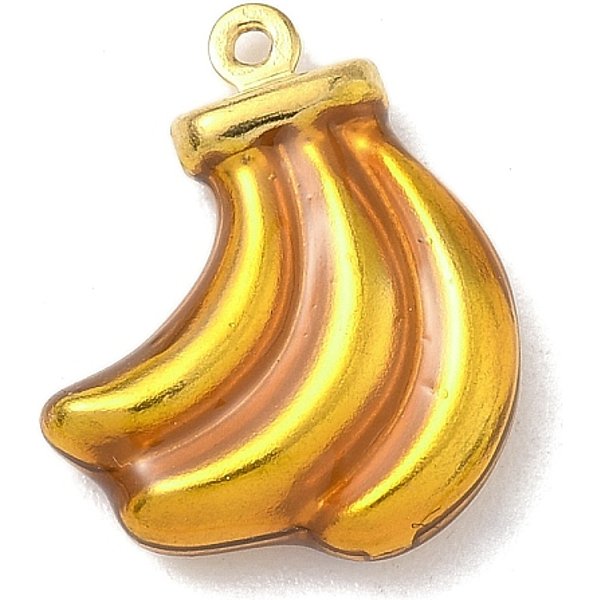 304 Stainless Steel Fruit Enamel Pendants, Real 18K Gold Plated, Banana, 18X15X4Mm, Hole: 1Mm-image