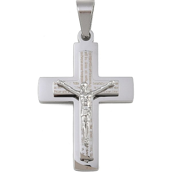Jesus Theme 304 Stainless Steel Pendants, Cross, Platinum, 39X26X7Mm, Hole: 5X8Mm-image