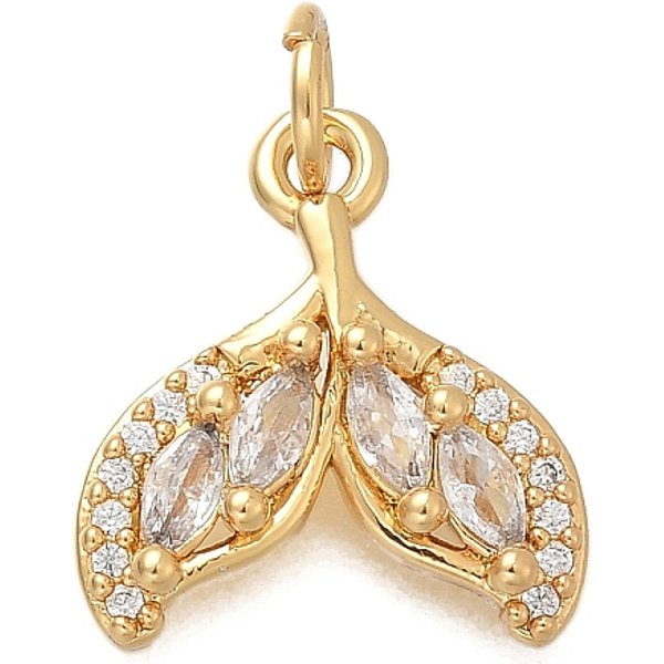 Brass Micro Pave Cubic Zirconia Pendants, Fishtail Charms, Cadmium Free & Lead Free, Rack Plating, Long-Lasting Plated, With Jump Ring, Real 18K Gold Plated, 14.5X13.5X3Mm, Hole: 3.2Mm-image